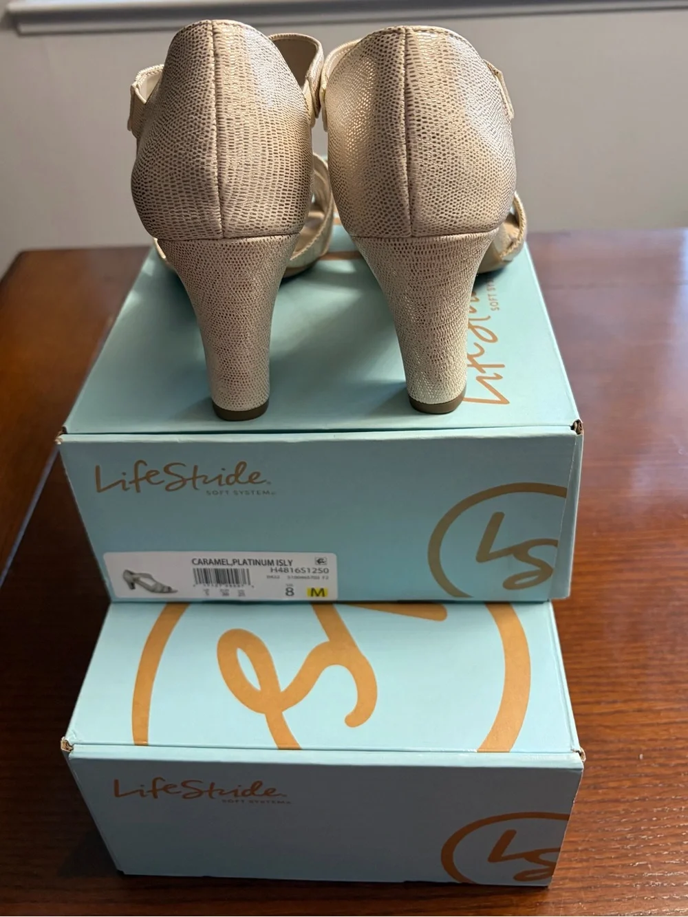 Life Stride Light Caramel Platinum Knotted Slingback Heels